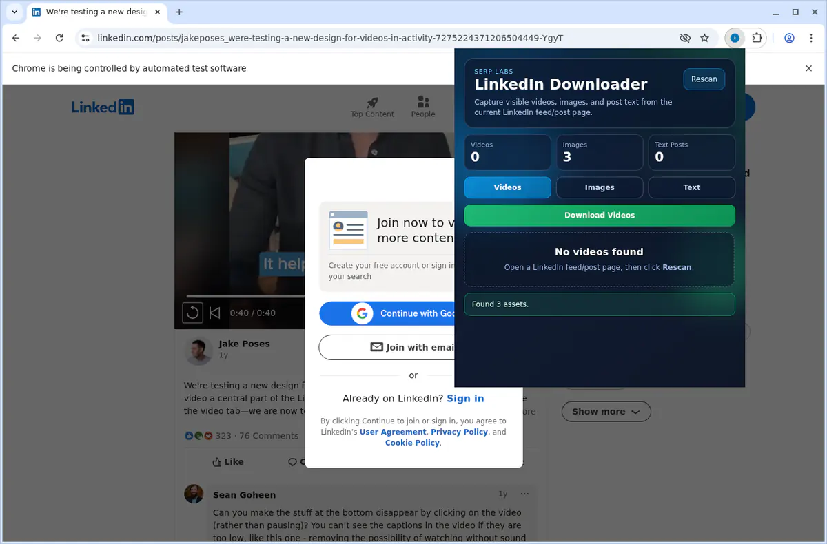 Linkedin Video Downloader browser extension screenshot 2