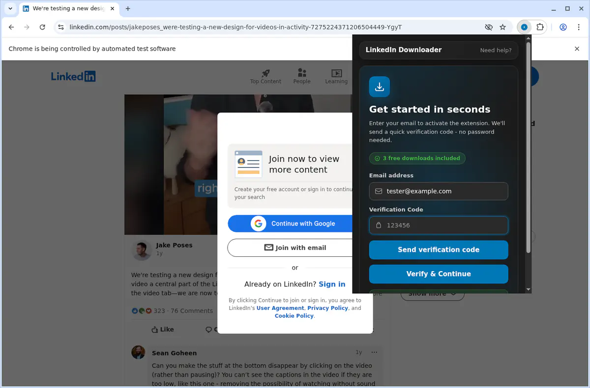 Linkedin Video Downloader browser extension screenshot 4